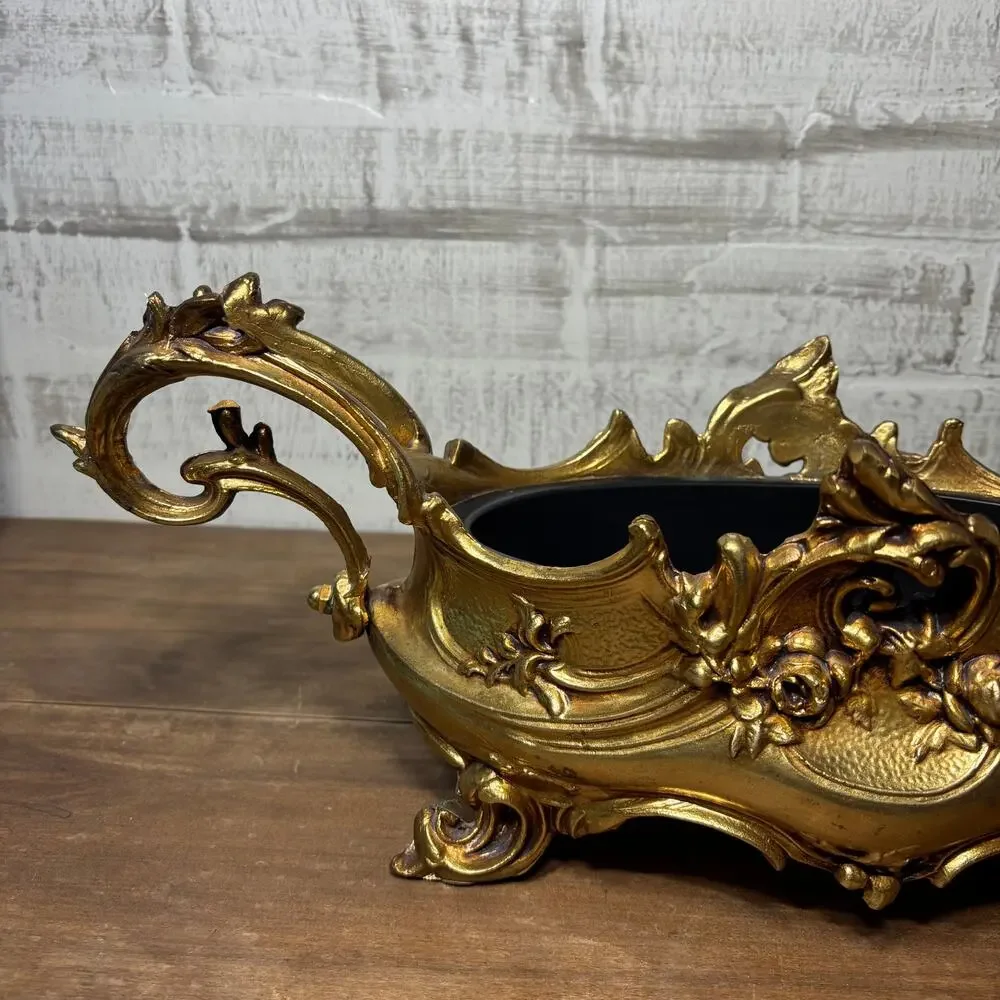 Vintage Cast Metal Brass Jardiniere French Planter